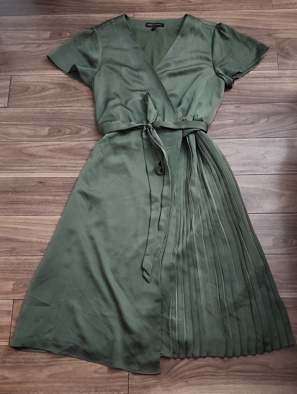 Banana Republic Olive Wrap Midi Dress with Pleated Skirt